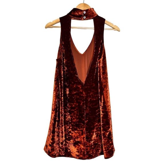 Show Me Your Mumu Friday Choker Dress in Copper Crushed Velvet Sz S - Picture 5 of 7